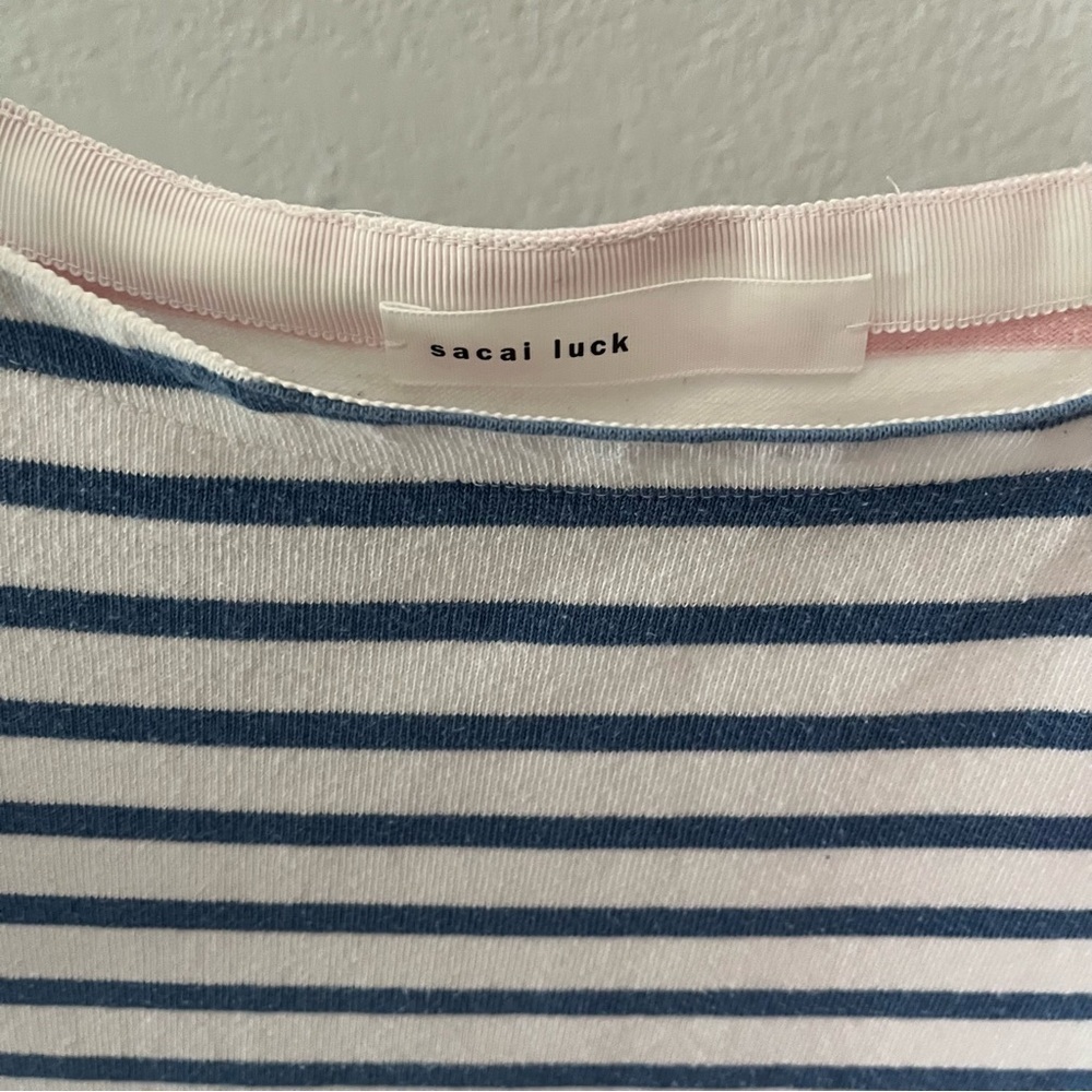 SACAI LUCK sz 3 M Mini Dress Blue White Stripe Pink Stripe Back Cotton - Picture 7 of 8